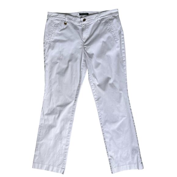 Ralph Lauren Chino Pants Women's 12 White Logo Faux Pockets Basic Classic Preppy - Picture 2 of 14